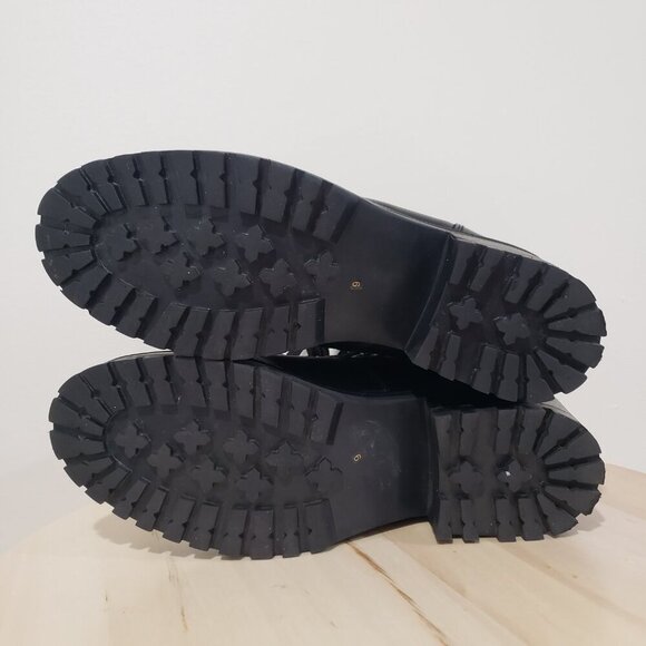 Steve Madden Grenada Boots Size 9 Moto Hiking Black Leather Lace up - Picture 13 of 14